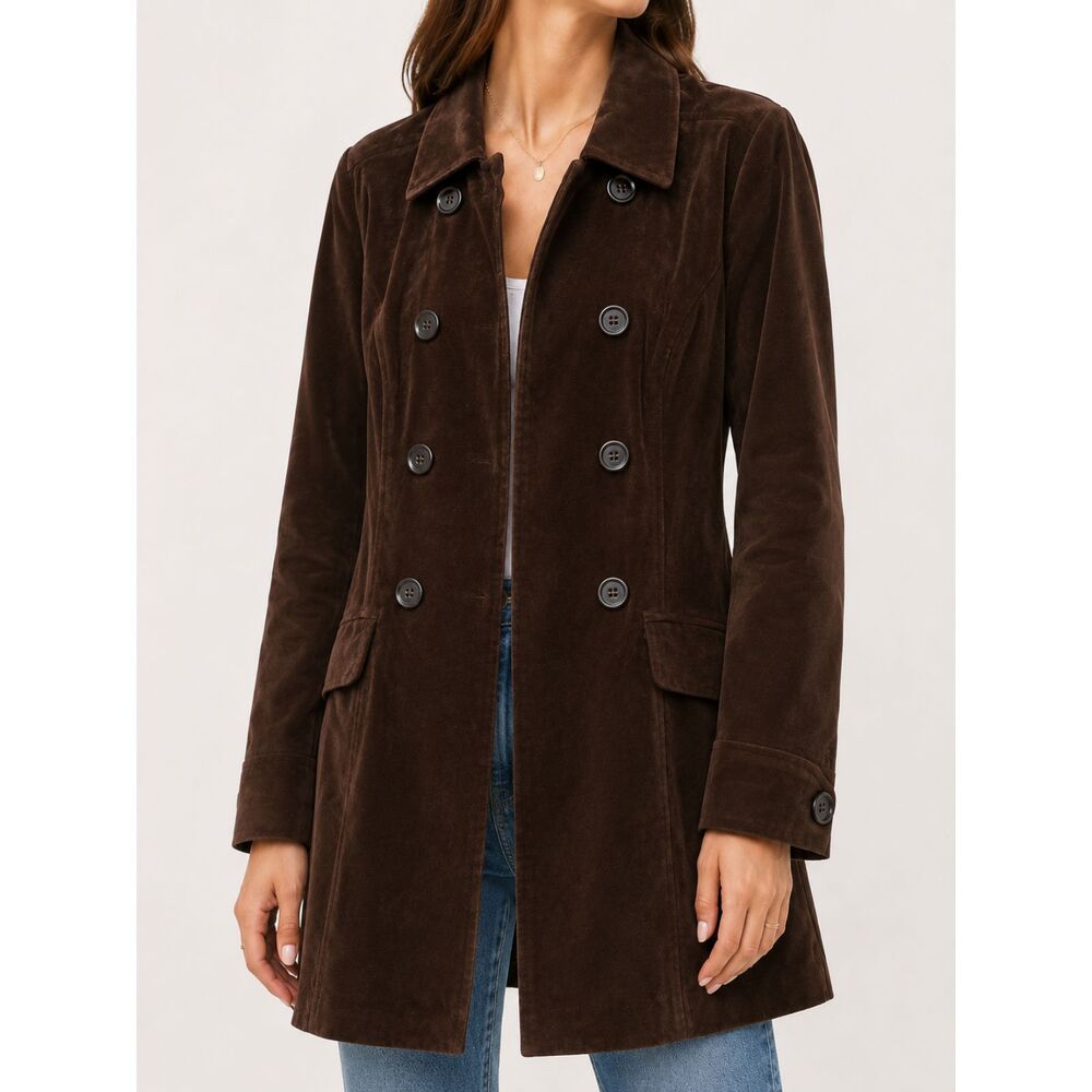 Mossimo Brown Velvet Peacoat Jacket Women's Medium Double Breasted Y2K Classic